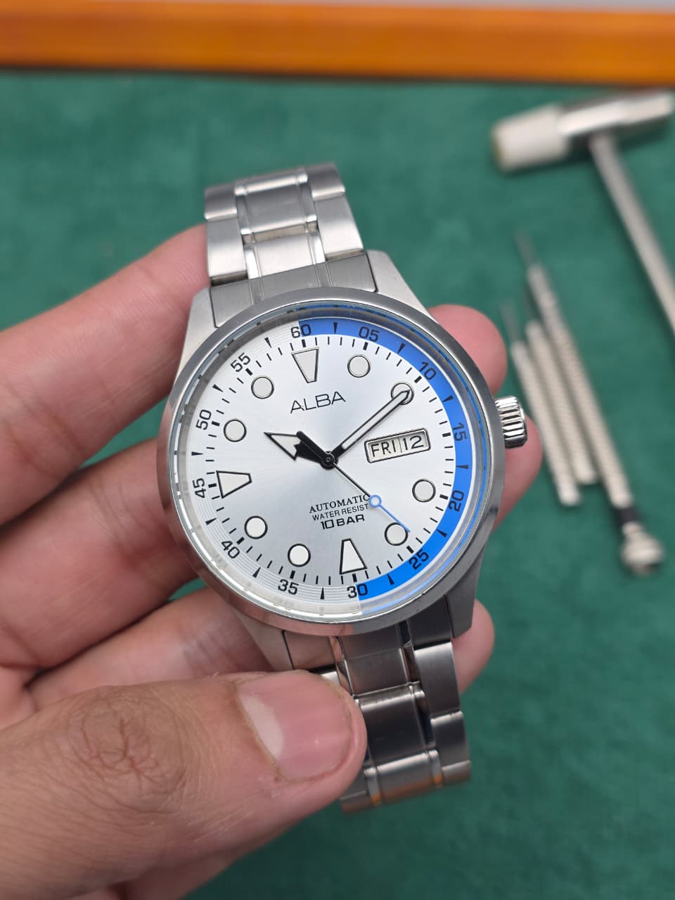 Alba Automatic Blue Bezel Silver Dial