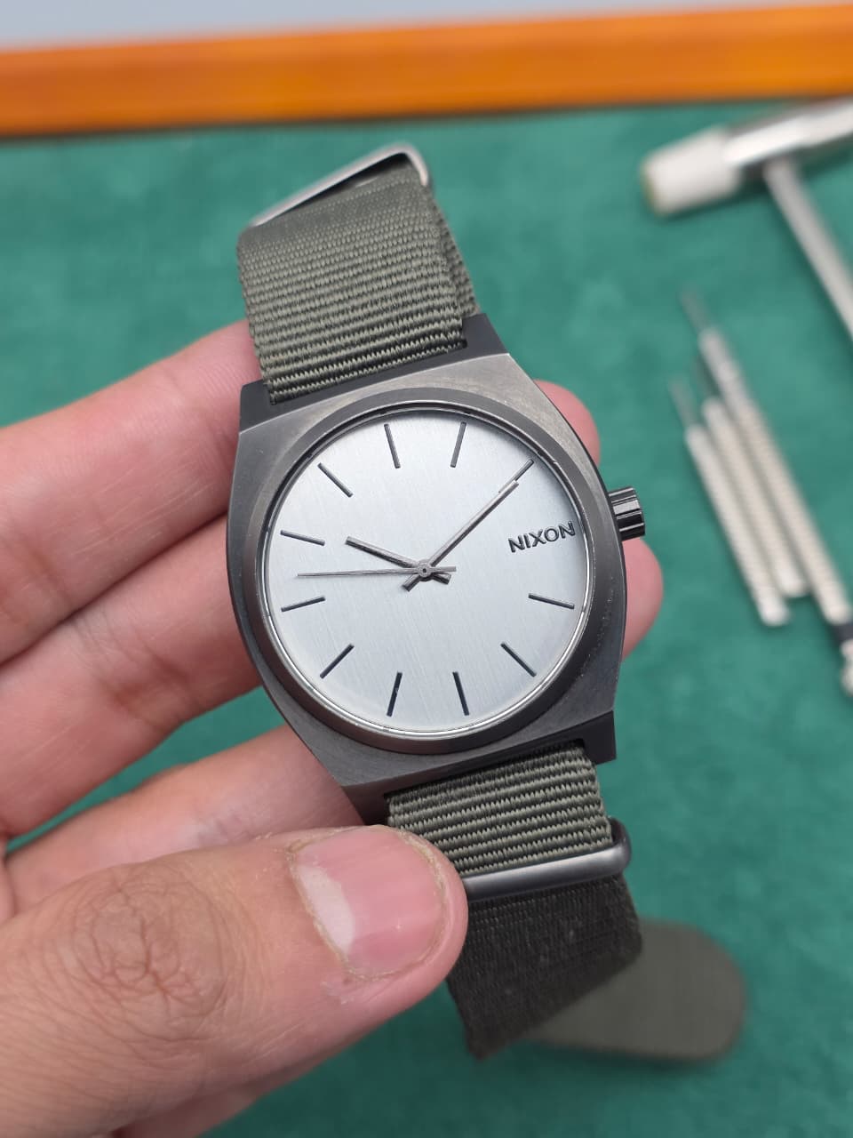 Nixon Minimalist Silver Dial Green Strap