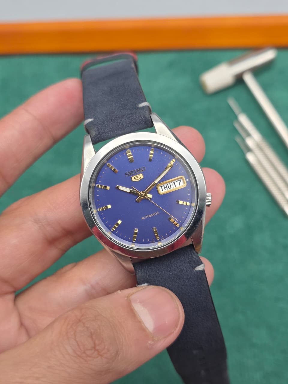 Seiko 5 Automatic Purple Dial Gold Markers